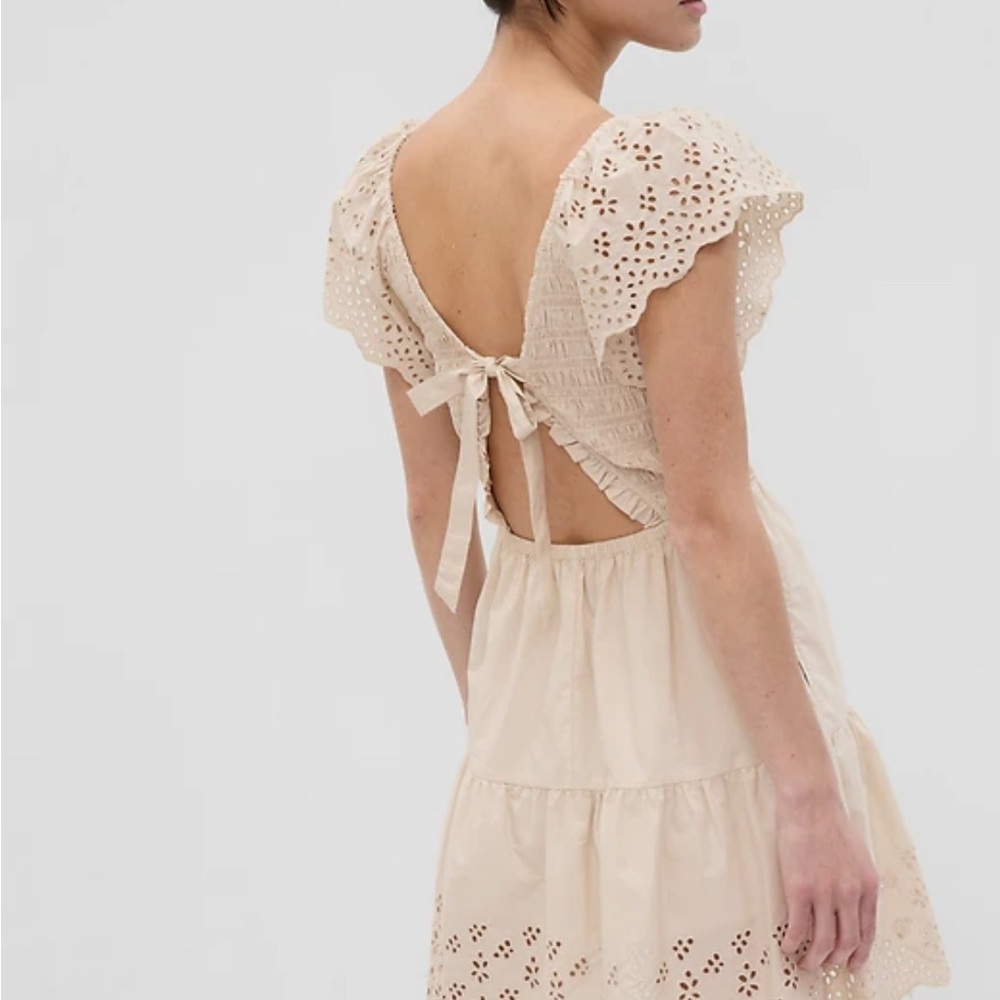 GAP Cream Ruffled Flutter Sleeve Mini Dress - Picture 2 of 12
